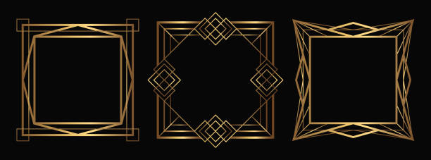 Set of gold decorative frames. Isolated Art Deco outline borders with empty space. Line art fancy frames. vector art illustration