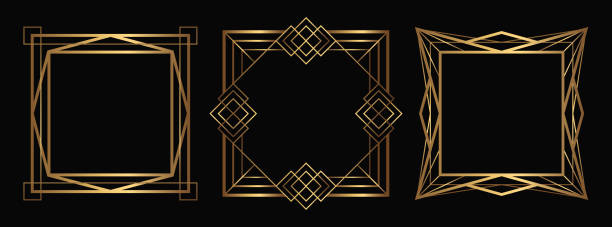 Set of gold decorative frames. Isolated Art Deco outline borders with empty space. Line art fancy frames. Set of gold decorative frames. Isolated Art Deco outline borders with empty space. Line art fancy frames gatsby stock illustrations