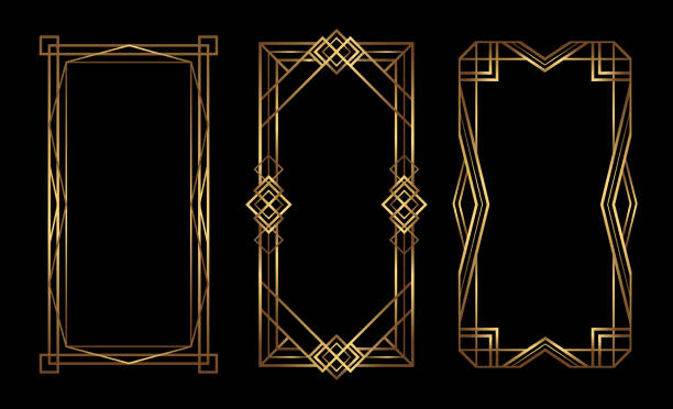Gold vertical vector frames Art Deco style. Lux golden borders with empty place vector art illustration