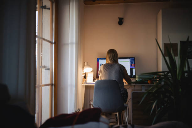 istock Rear view of freelancer working on computer at home 1392999219