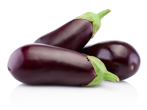 Three eggplants isolated on a white background