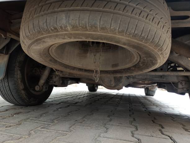 istock Spare wheel under the car, car underbody 1393006824