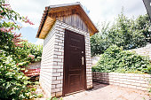 brick toilet in the yard