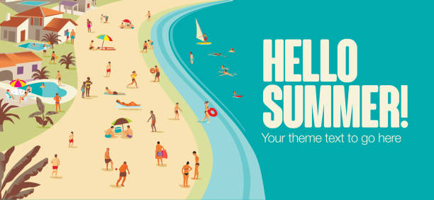 stockillustraties, clipart, cartoons en iconen met hello summer! - illustraties van middellandse zee