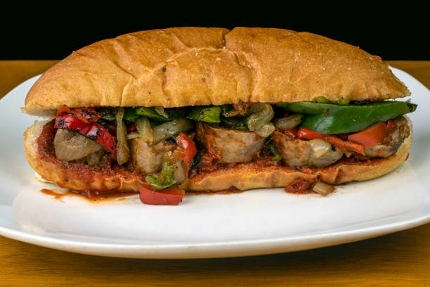 sausage peppers and onion sub with sauce