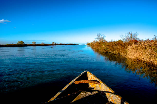 pontoon bridge float placidly on the river po Italy