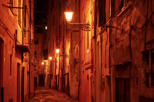 istock Night street lanterns Sanremo Italy 1393019182