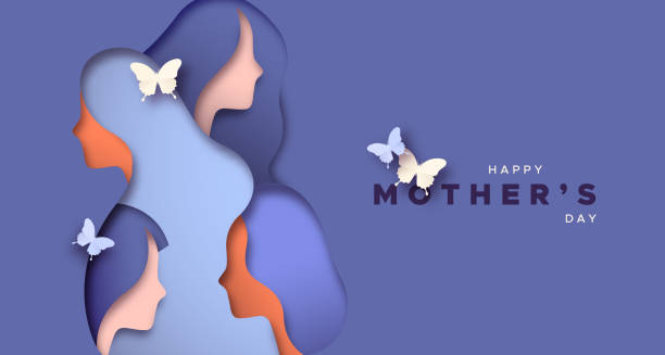 happy mother's day papier geschnitten frau kopfkarte - mother´s day stock-grafiken, -clipart, -cartoons und -symbole