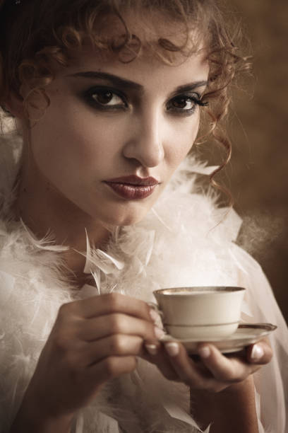 istock Retro woman with steaming coffee 1393024200