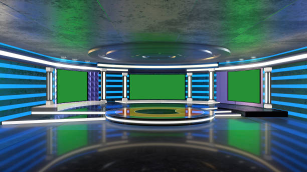 Television studio, virtual studio set. ideal for green screen compositing. stock photo