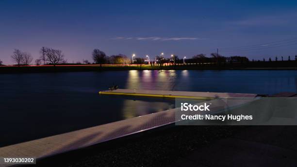 Colorful Lights Reflect As Geese Watch Stock Photo - Download Image Now - Beauty, Beauty In Nature, Blue