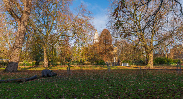 Grounds of St John at Hackney Church in London at autumn time. UK. stock photo