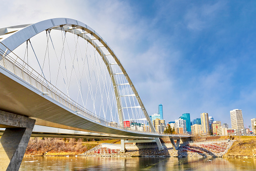 Iconic Walterdale Bridge across the Saskatchewan River leading to downtown Edmonton, Alberta, Canada.