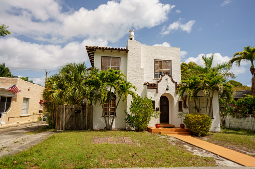 West Palm Beach, FL, USA - April 21, 2022: Photo of a historic home in the Old Northwood Historic District