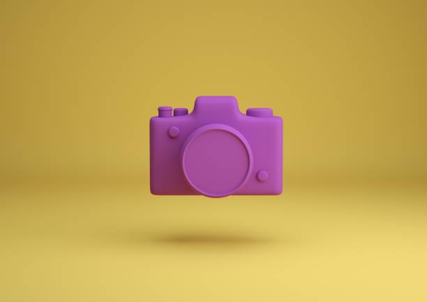 istock Pink camera on yellow background 3d render illustration 1393041762