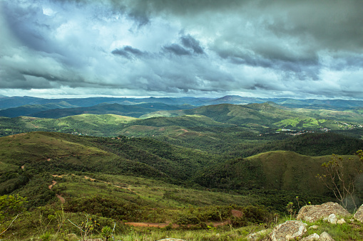 Nova Friburgo City Aerial View With Mountains Around.