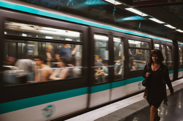 Paris,France,April 9th 2022: Locals at subway station in Paris, which is the most convenient way moving around Paris.