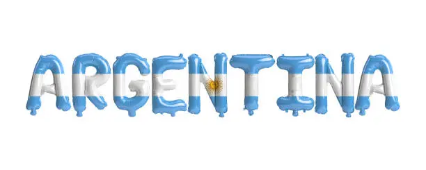 Photo of 3d illustration of Argentina-letter balloons with flags color isolated on white