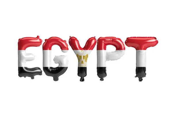 Photo of 3d illustration of Egypt-letter balloons with flags color isolated on white