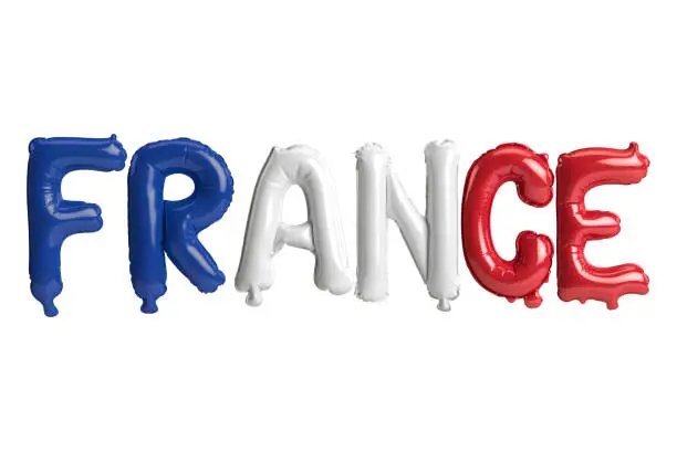 Photo of 3d illustration of France-letter balloons with flags color isolated on white