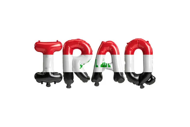 Photo of 3d illustration of Iraq-letter balloons with flags color isolated on white