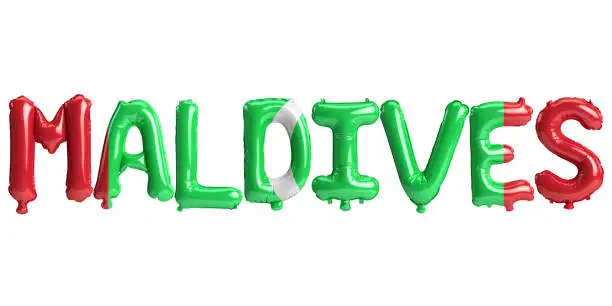 Photo of 3d illustration of Maldives-letter balloons with flags color isolated on white