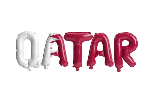 Photo of 3d illustration of Qatar-letter balloons with flags color isolated on white