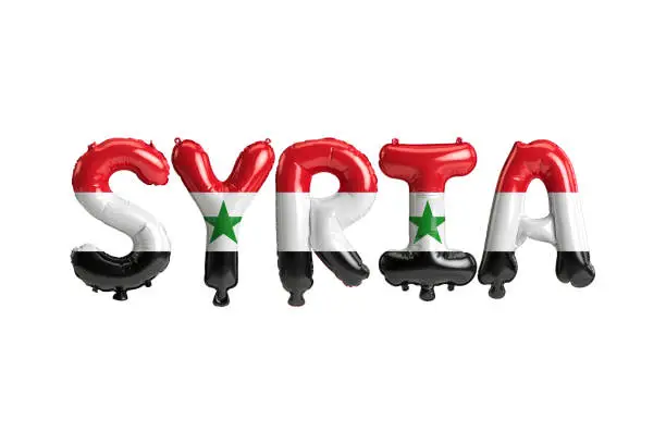 Photo of 3d illustration of Syria-letter balloons with flags color isolated on white