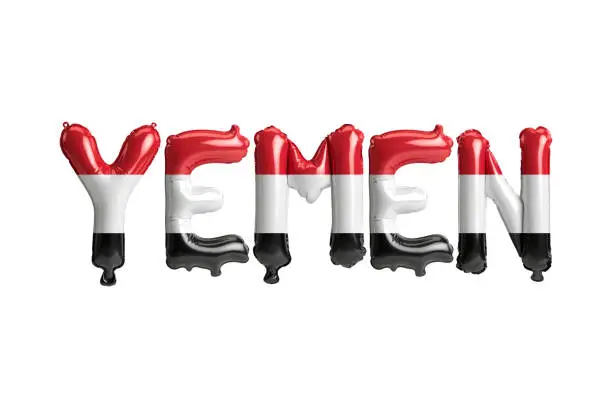 Photo of 3d illustration of Yemen-letter balloons with flags color isolated on white