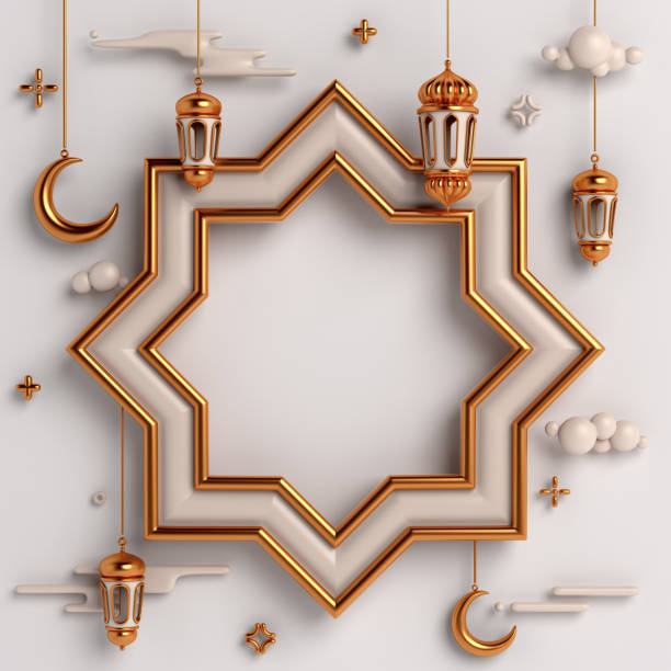istock Islamic decoration background with mosque window, lantern, crescent moon, cartoon style, ramadan kareem, mawlid, iftar, isra miraj, eid al fitr adha, muharram, copy space, 3D illustration. 1393063550