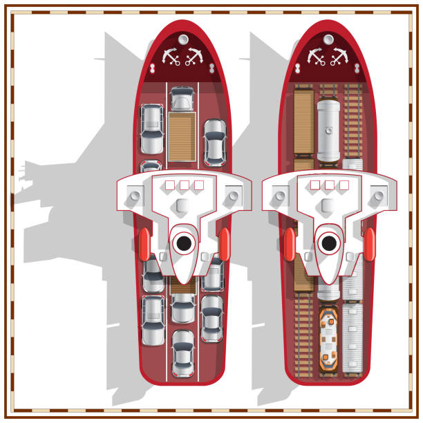 illustrations, cliparts, dessins animés et icônes de un ensemble de ferries. - fret cargo blanc maquette