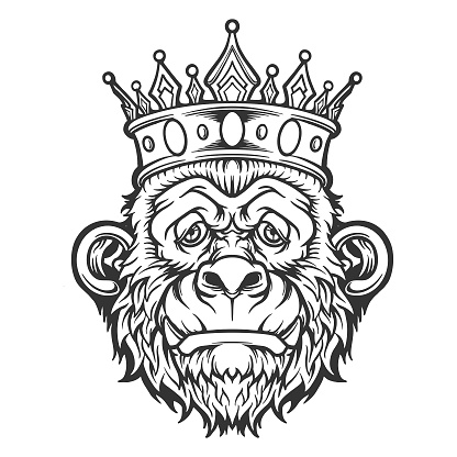 Zombie gorilla with king crown monochrome