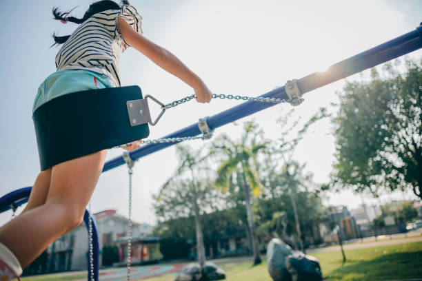 little girl swinging in the park