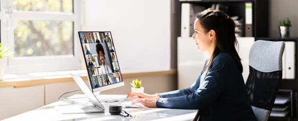 istock Virtual Hybrid Meeting In Office 1393066780