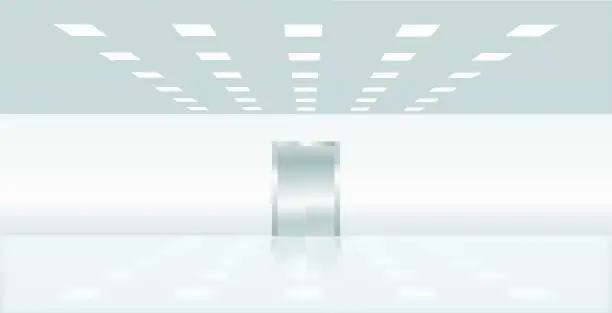 Vector illustration of Office building hall with shining floor and metal chrome elevator door realistic