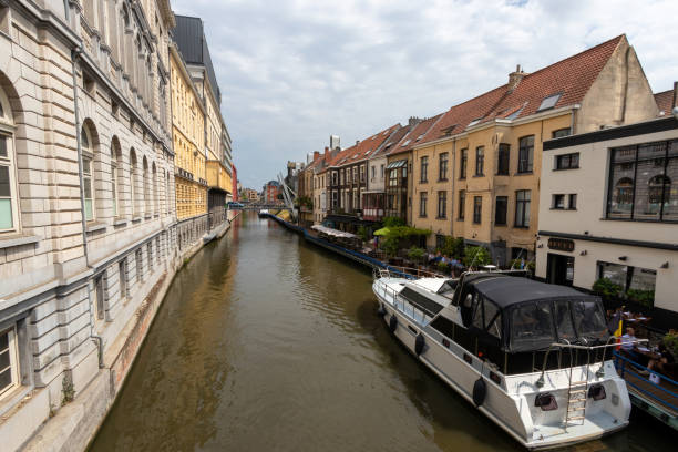 Ghent, Belgium - July 13, 2018: One of many canals in the city