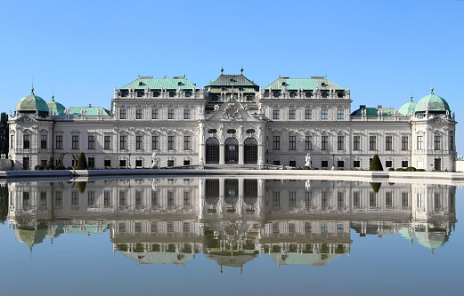 Belvedere palace building with fountains in Vienna, Austria