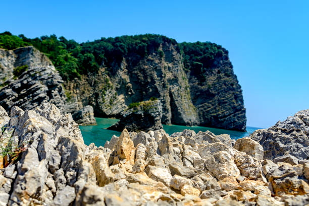 Rocks against the backdrop of the turquoise sea.