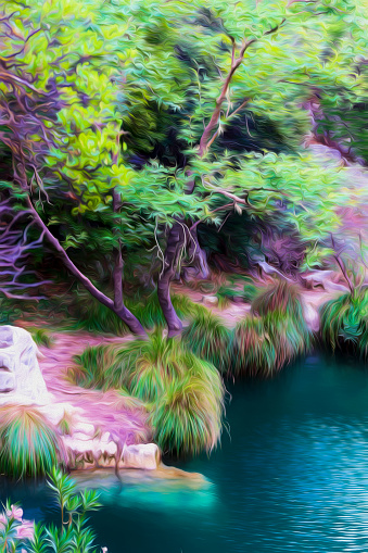 Digital paint of Polylimnio lake at Greece