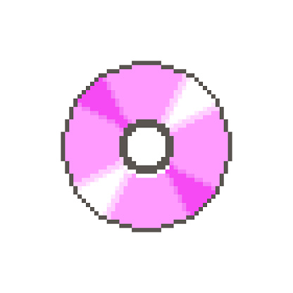 colorful simple vector flat pixel art icon of round pink shiny CD on white background