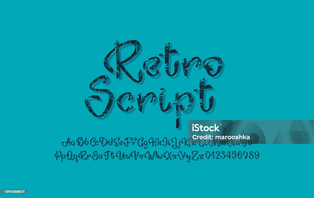 90s Cursive Script Cursive Textured Font Retro Handwritten Script Alphabet Old Calligraphy ...