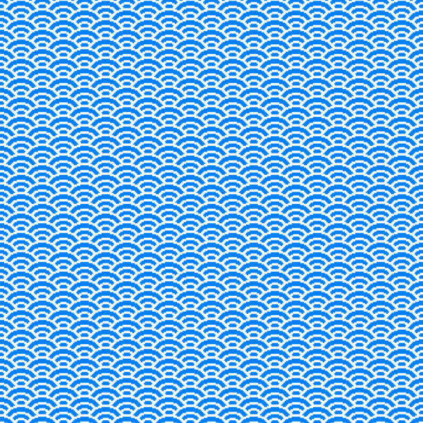 istock simple vector pixel art seamless pattern of minimalistic azure and white scaly japanese water waves pattern 1393089415