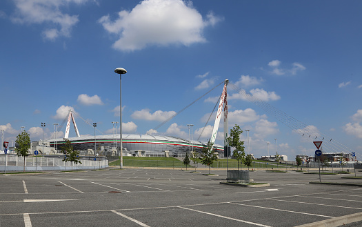 Turin, TO, Italy - August 26, 2015: Modern Stadium called  Juventus Stadio and the parking