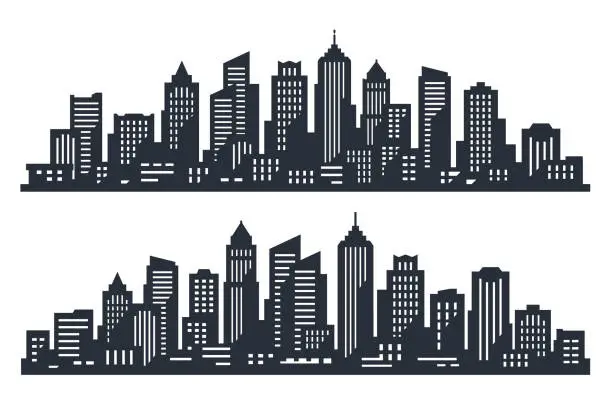 Vector illustration of City panorama. Illustration urban landscape with skyline city office buildings. Outline cityscape. Horizontal panorama