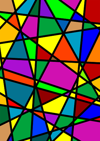Abstract stained glass of multicolored lines and spots