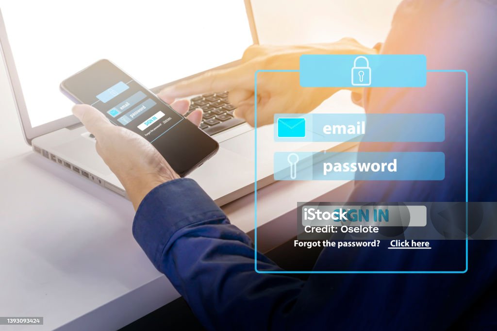 Logging in via mobile securely for smooth operation,Security in entering the internal management system Log On Stock Photo