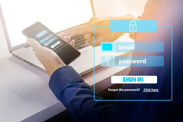 Photo of Logging in via mobile securely for smooth operation,Security in entering the internal management system