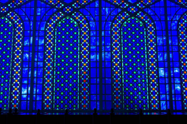 Details of a stained glass window in the mosque at Masjid Sultan Salahuddin Abdul Aziz Shah stock photo
