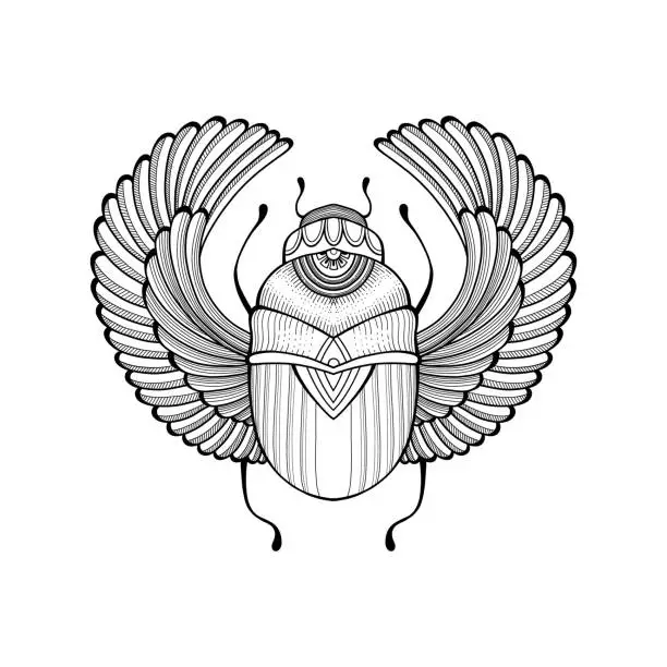 Vector illustration of Egyptian Scarab Tattoo hand drawn outline design element