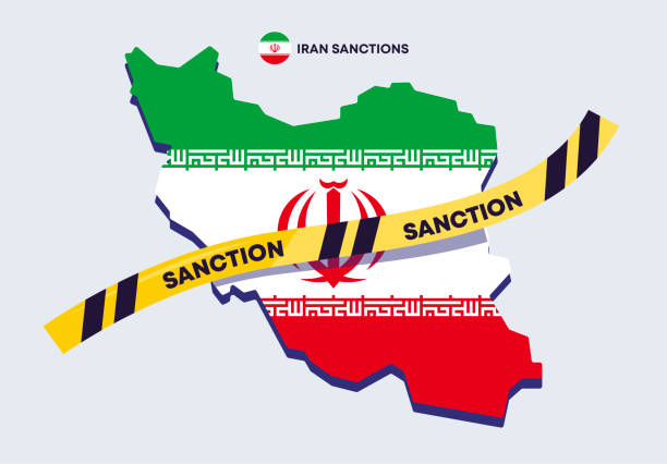 vector illustration of a map of iran with a yellow ribbon sanctions - iran stock illustrations